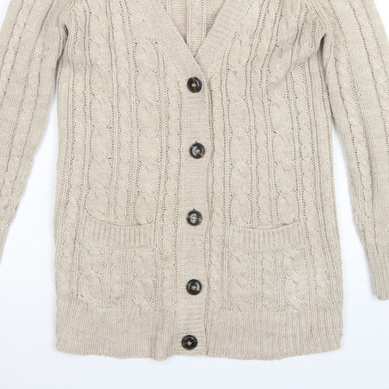 Zara Knit Women’s Beige UK 8 Cable Knit V-Neck Longline Cardigan