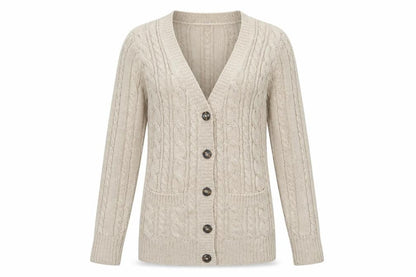 Zara Knit Women’s Beige UK 8 Cable Knit V-Neck Longline Cardigan