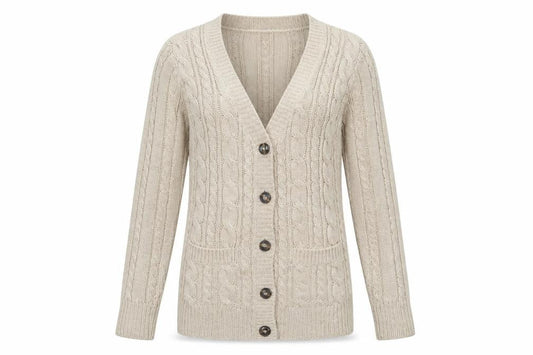 Zara Knit Women’s Beige UK 8 Cable Knit V-Neck Longline Cardigan