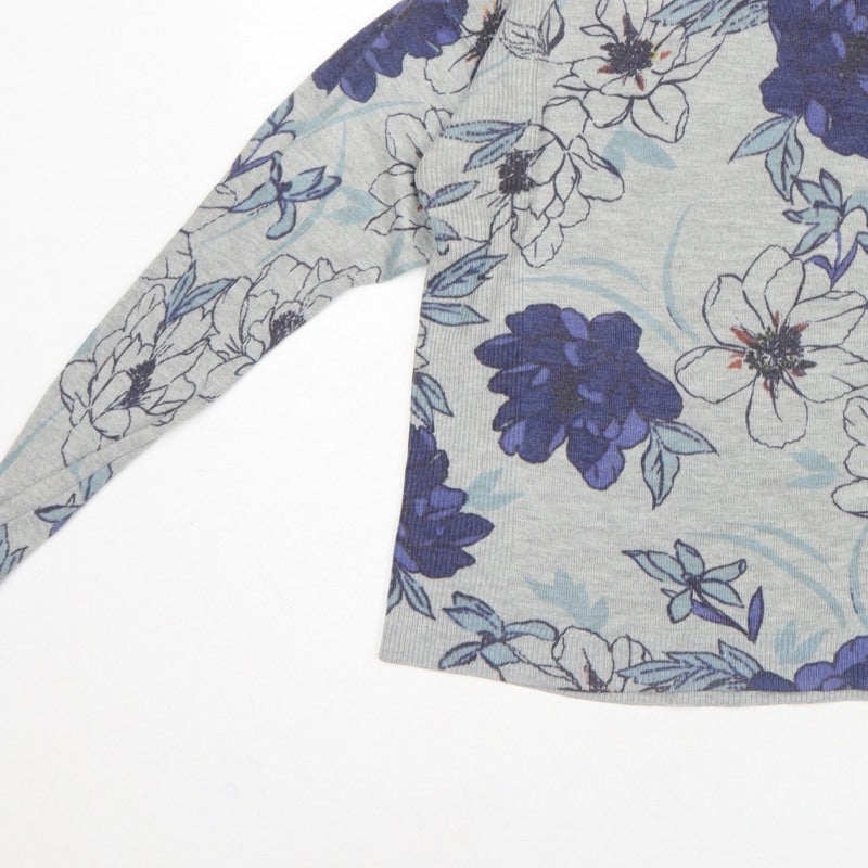 M&S Women Grey Floral Knit Jumper UK 16 Long Sleeve Round Neck