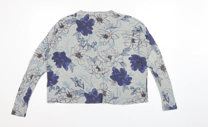 M&S Women Grey Floral Knit Jumper UK 16 Long Sleeve Round Neck