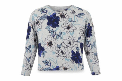 M&S Women Grey Floral Knit Jumper UK 16 Long Sleeve Round Neck