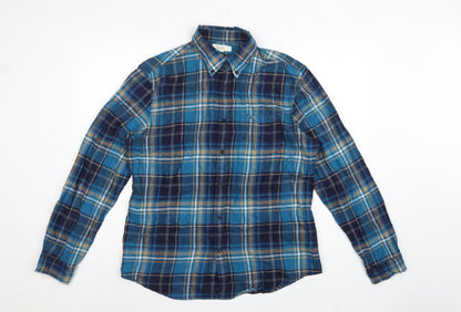 Marks and Spencer Men Blue Plaid Cotton Button-Down Shirt L