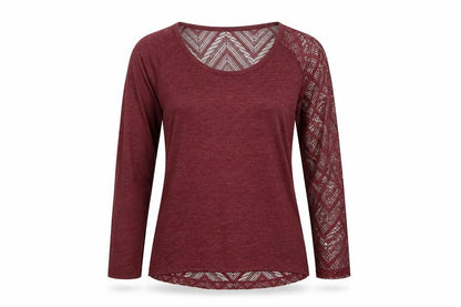 Zara Women Red S Geometric Crochet Sheer Long Sleeve Scoop Neck Top