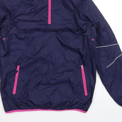 Marks and Spencer Girls Blue 13-14 Years Hooded Anorak Pink Trim