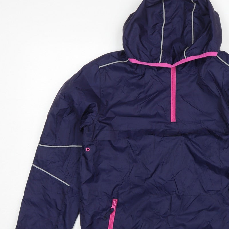 Marks and Spencer Girls Blue 13-14 Years Hooded Anorak Pink Trim