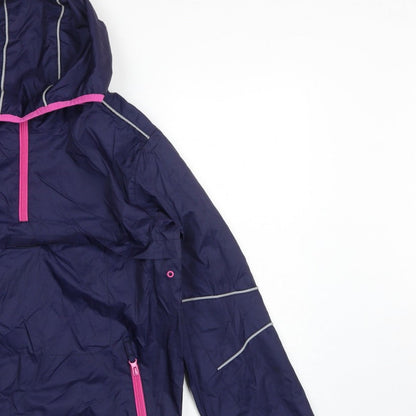 Marks and Spencer Girls Blue 13-14 Years Hooded Anorak Pink Trim