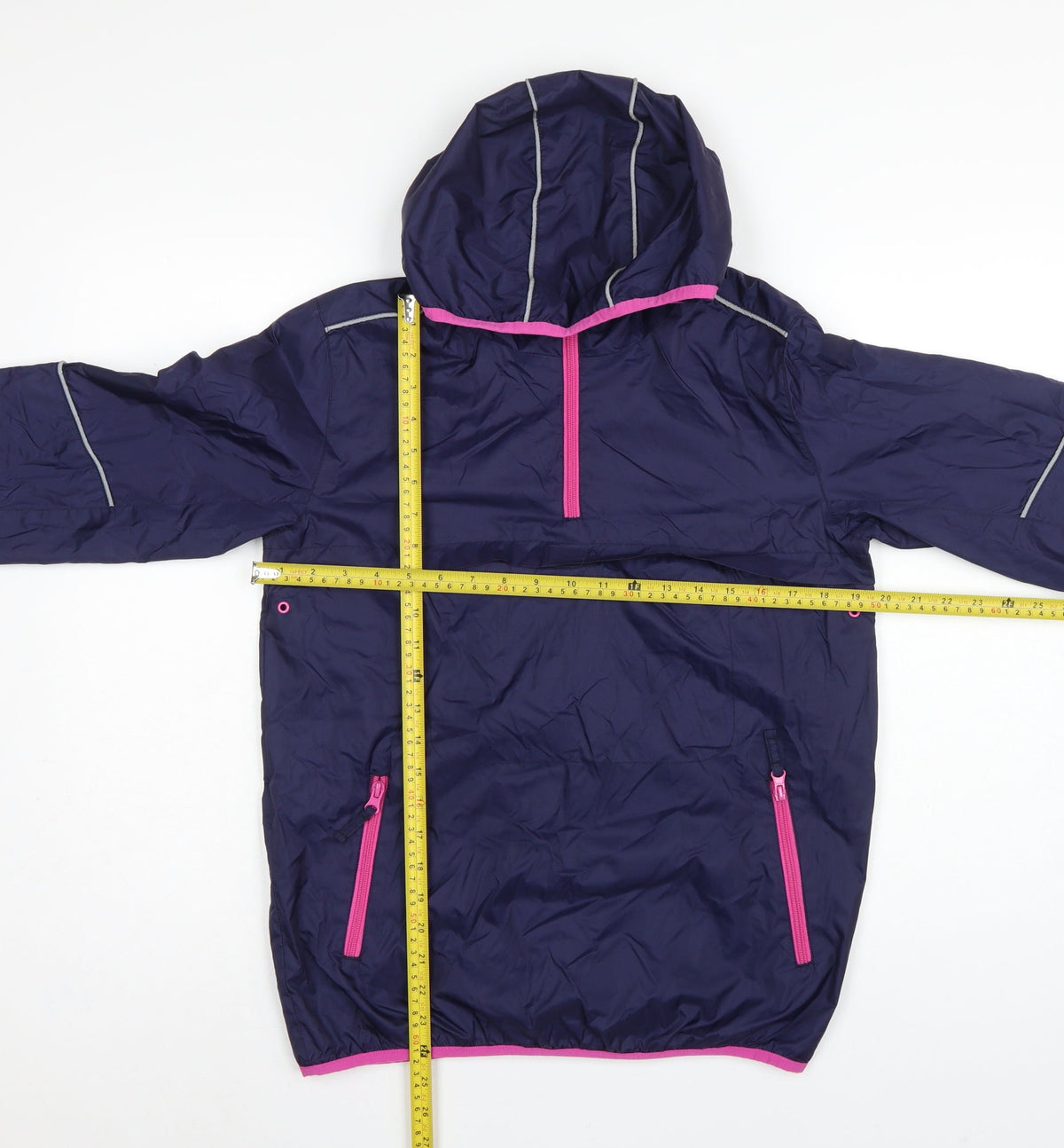 Marks and Spencer Girls Blue 13-14 Years Hooded Anorak Pink Trim
