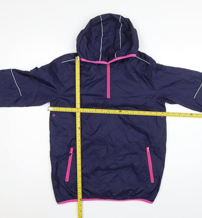 Marks and Spencer Girls Blue 13-14 Years Hooded Anorak Pink Trim