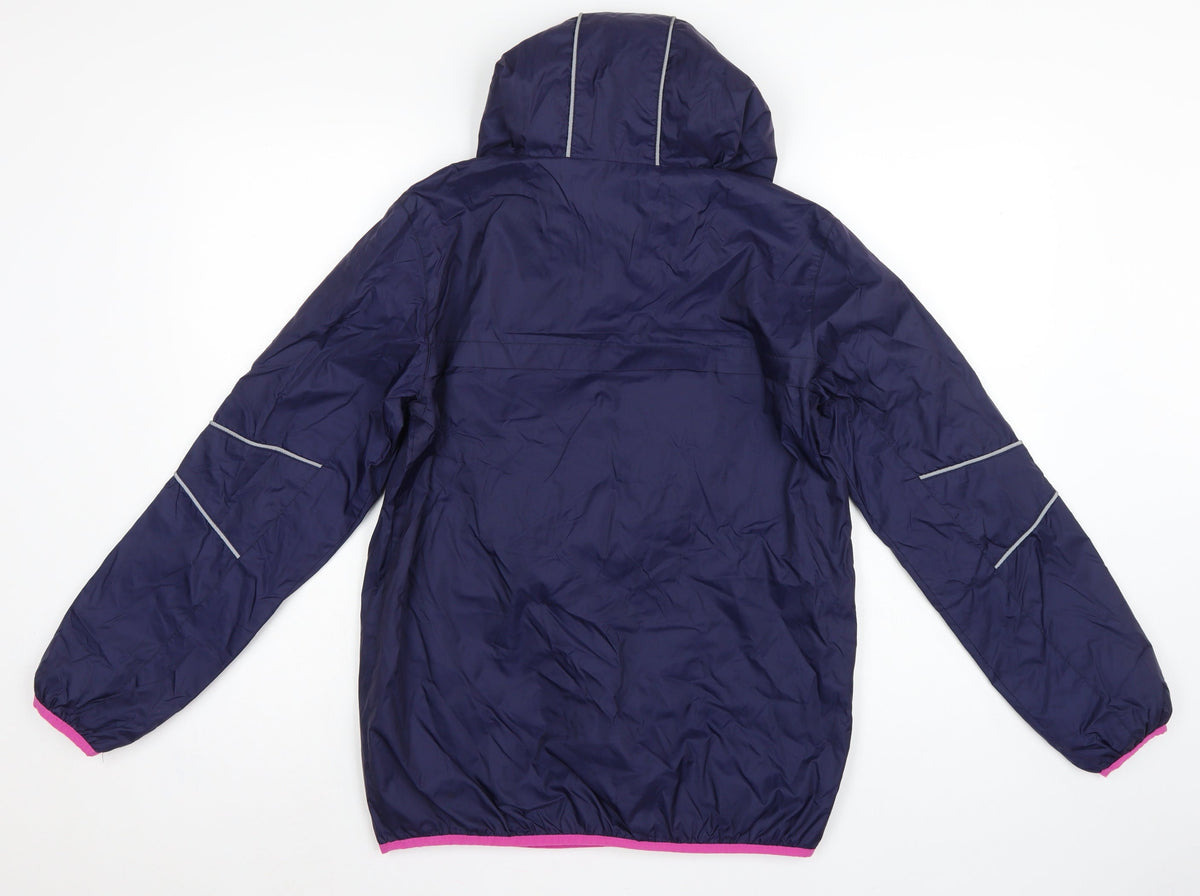 Marks and Spencer Girls Blue 13-14 Years Hooded Anorak Pink Trim