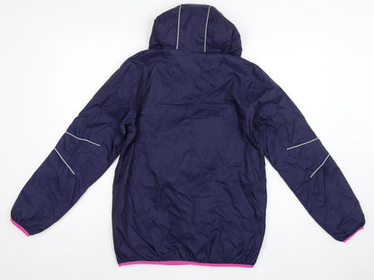 Marks and Spencer Girls Blue 13-14 Years Hooded Anorak Pink Trim