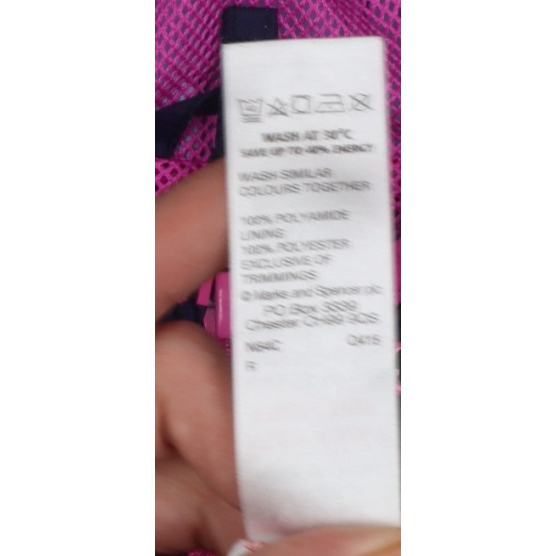 Marks and Spencer Girls Blue 13-14 Years Hooded Anorak Pink Trim