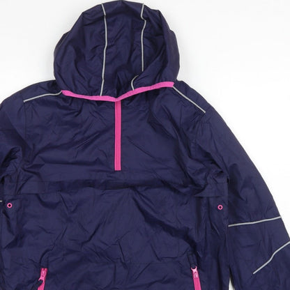 Marks and Spencer Girls Blue 13-14 Years Hooded Anorak Pink Trim