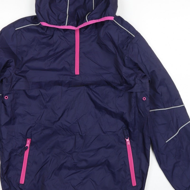 Marks and Spencer Girls Blue 13-14 Years Hooded Anorak Pink Trim