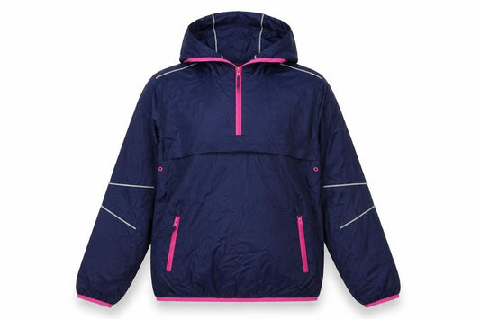 Front view of Marks and Spencer girls’ blue 13-14 years hooded anorak pink trim