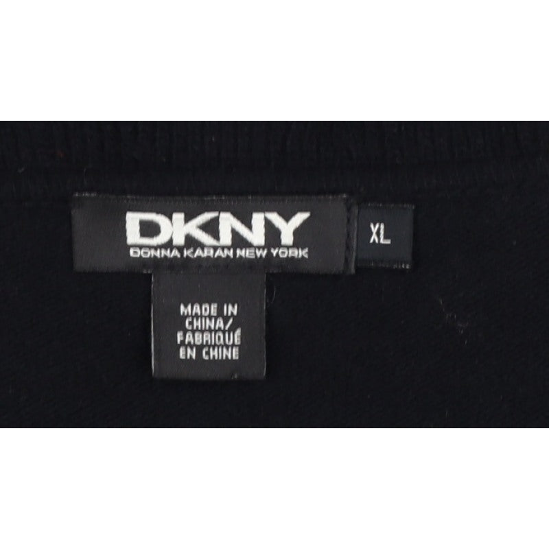 DKNY Women’s Black XL Ruffle V-Neck Lambswool Cashmere Cardigan