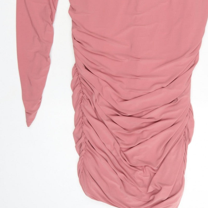 Club L London Women Pink UK 16 Ruched Bodycon Knee Dress