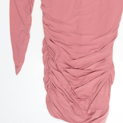 Club L London Women Pink UK 16 Ruched Bodycon Knee Dress