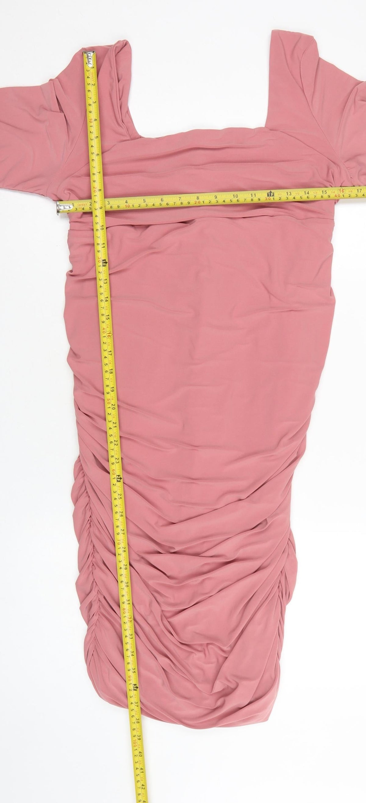 Club L London Women Pink UK 16 Ruched Bodycon Knee Dress