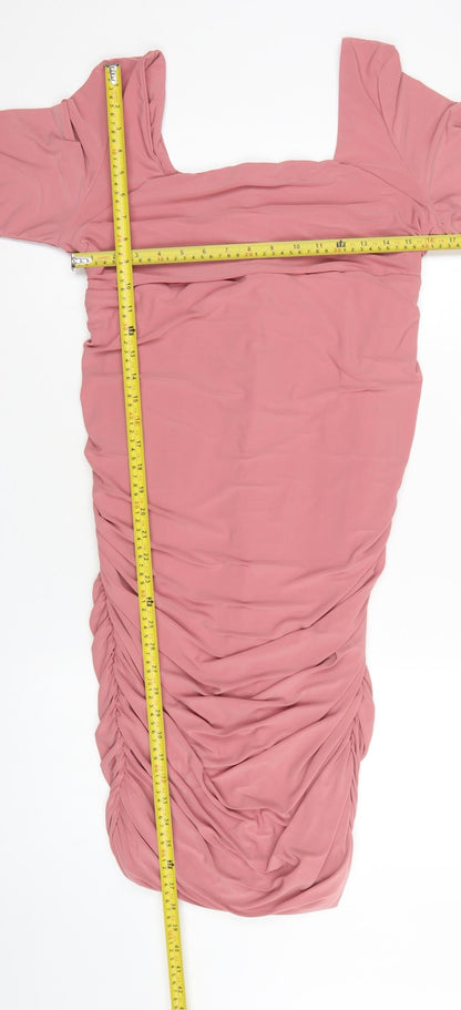 Club L London Women Pink UK 16 Ruched Bodycon Knee Dress