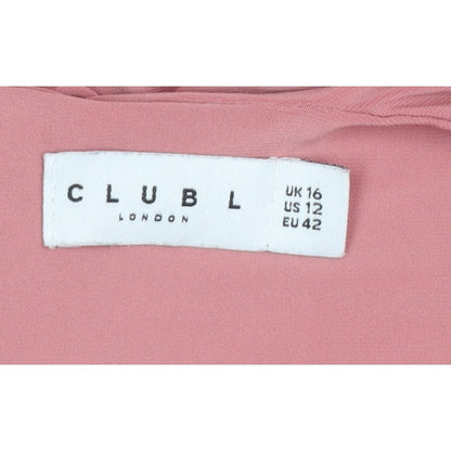 Club L London Women Pink UK 16 Ruched Bodycon Knee Dress