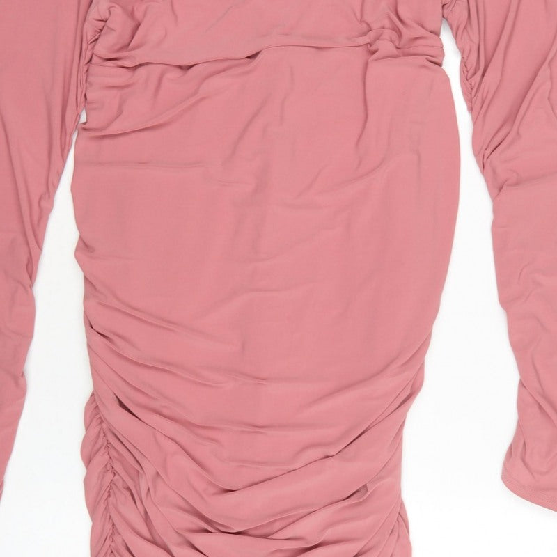 Club L London Women Pink UK 16 Ruched Bodycon Knee Dress