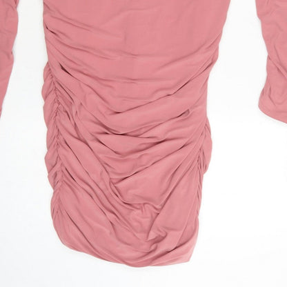 Club L London Women Pink UK 16 Ruched Bodycon Knee Dress