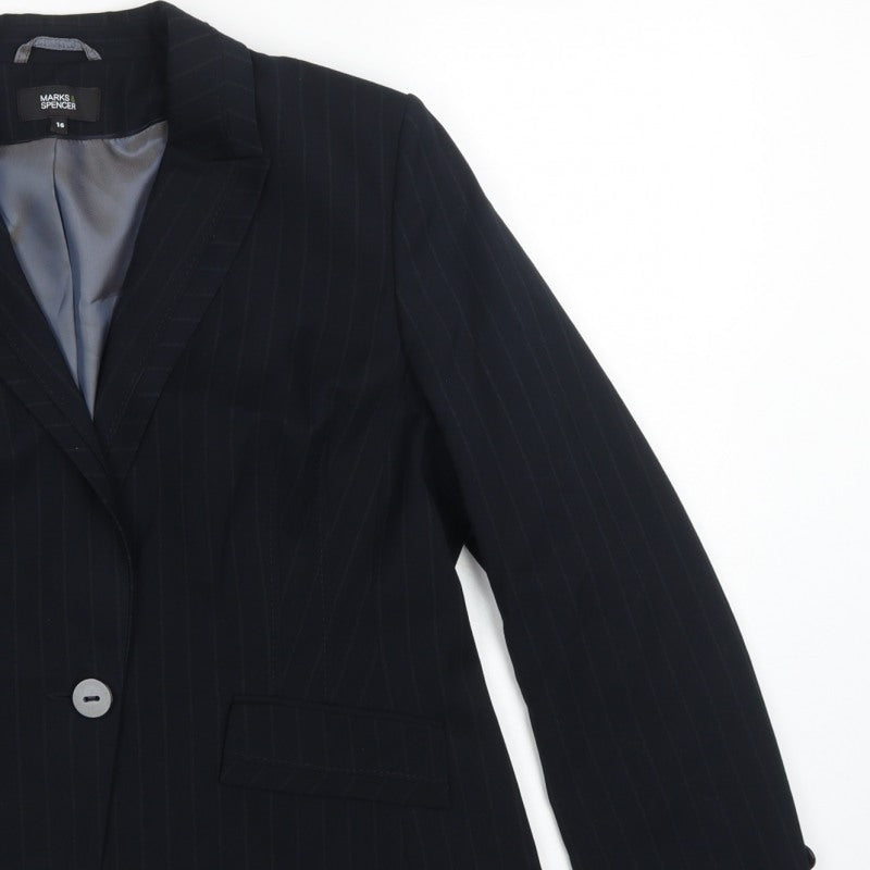 Marks & Spencer Women Blue Pinstripe Blazer UK 16 Tailored Lined
