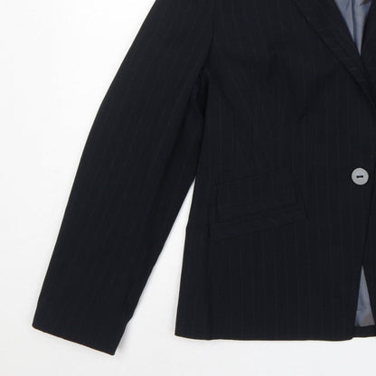 Marks & Spencer Women Blue Pinstripe Blazer UK 16 Tailored Lined