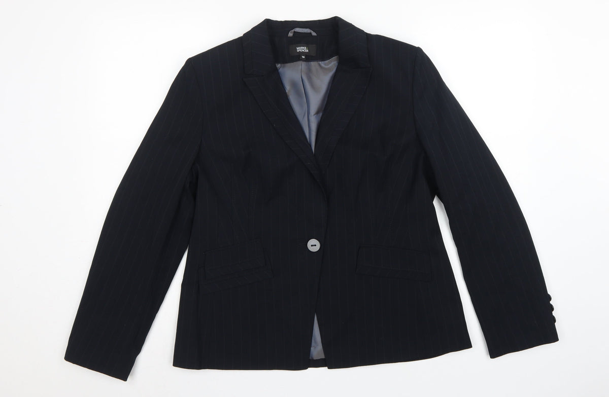 Marks & Spencer Women Blue Pinstripe Blazer UK 16 Tailored Lined