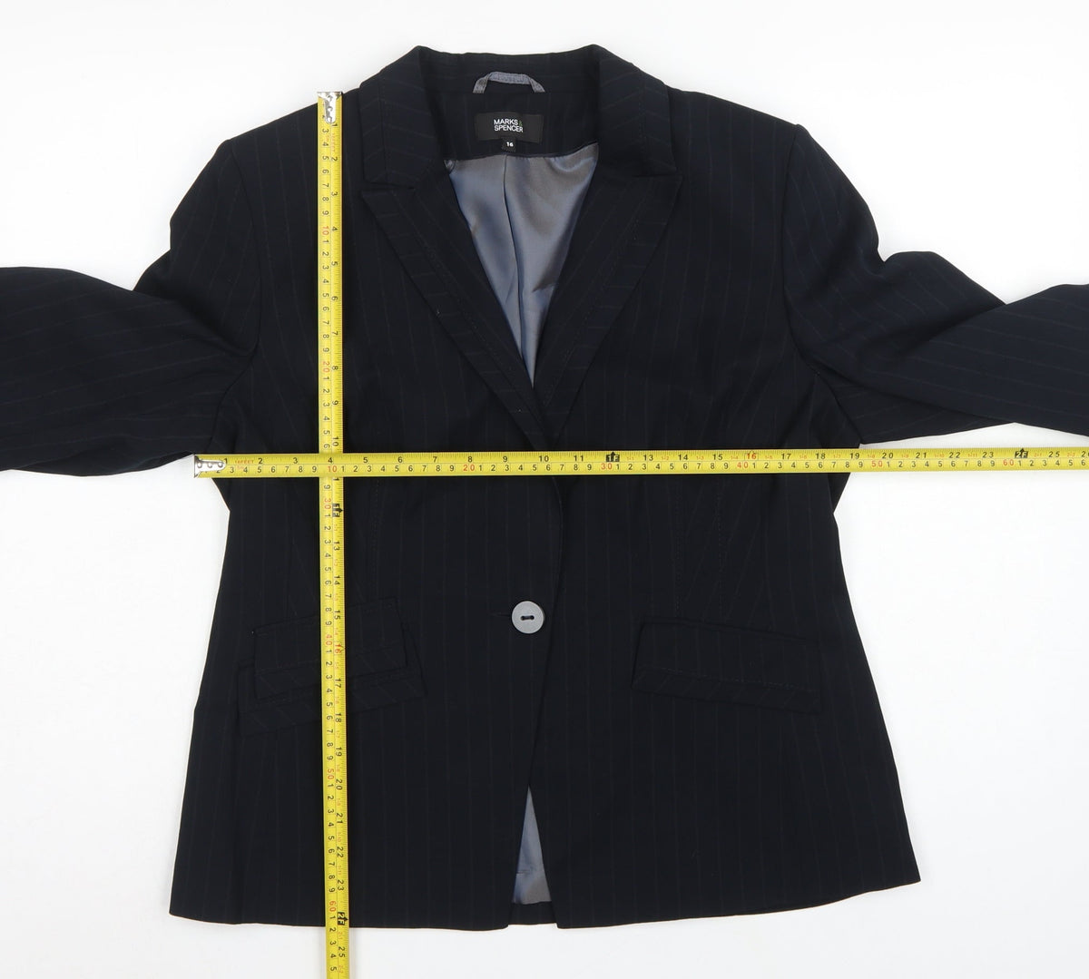 Marks & Spencer Women Blue Pinstripe Blazer UK 16 Tailored Lined