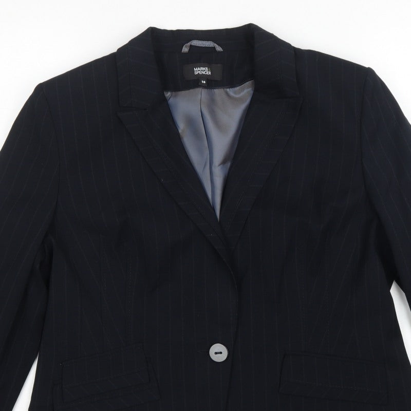 Marks & Spencer Women Blue Pinstripe Blazer UK 16 Tailored Lined