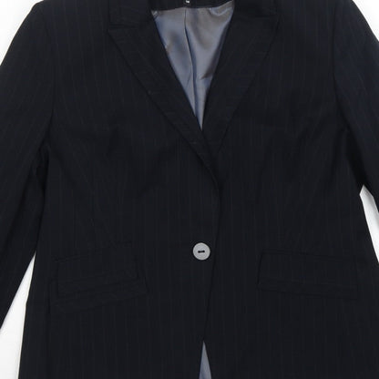 Marks & Spencer Women Blue Pinstripe Blazer UK 16 Tailored Lined