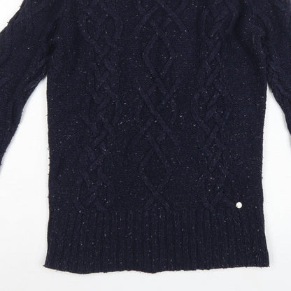 Superdry Women’s Blue M Cable Knit Crew Neck Wool Blend Jumper