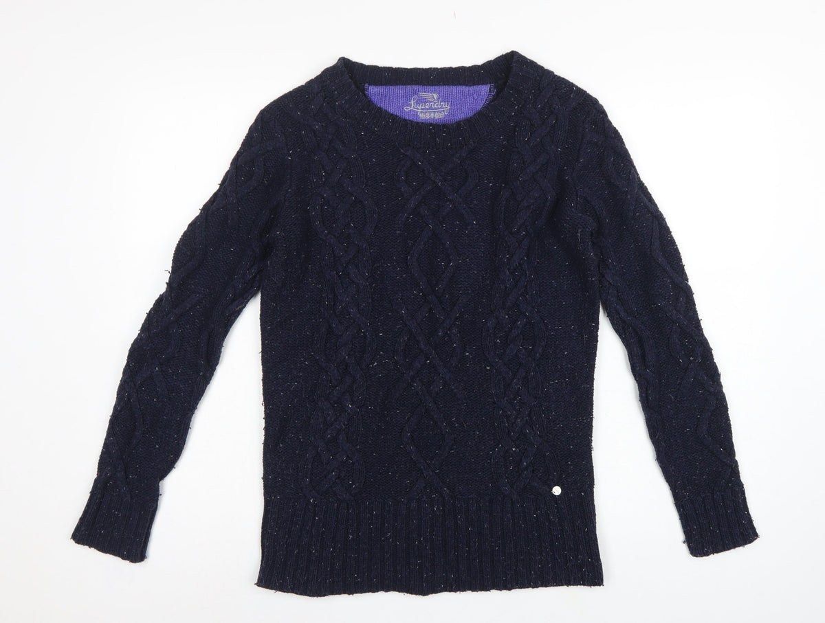 Superdry Women’s Blue M Cable Knit Crew Neck Wool Blend Jumper