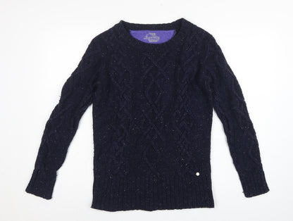 Superdry Women’s Blue M Cable Knit Crew Neck Wool Blend Jumper