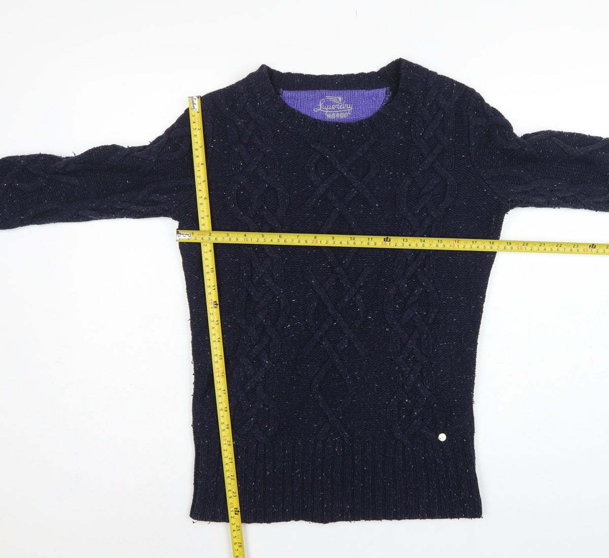 Superdry Women’s Blue M Cable Knit Crew Neck Wool Blend Jumper