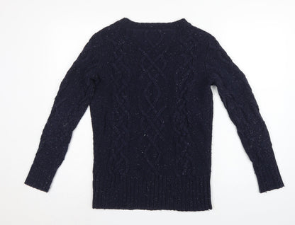 Superdry Women’s Blue M Cable Knit Crew Neck Wool Blend Jumper