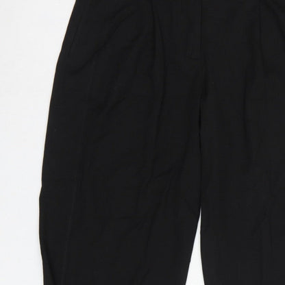 Zara Women Black XL Tapered Cropped Tailored Trousers Ankle Button Pockets