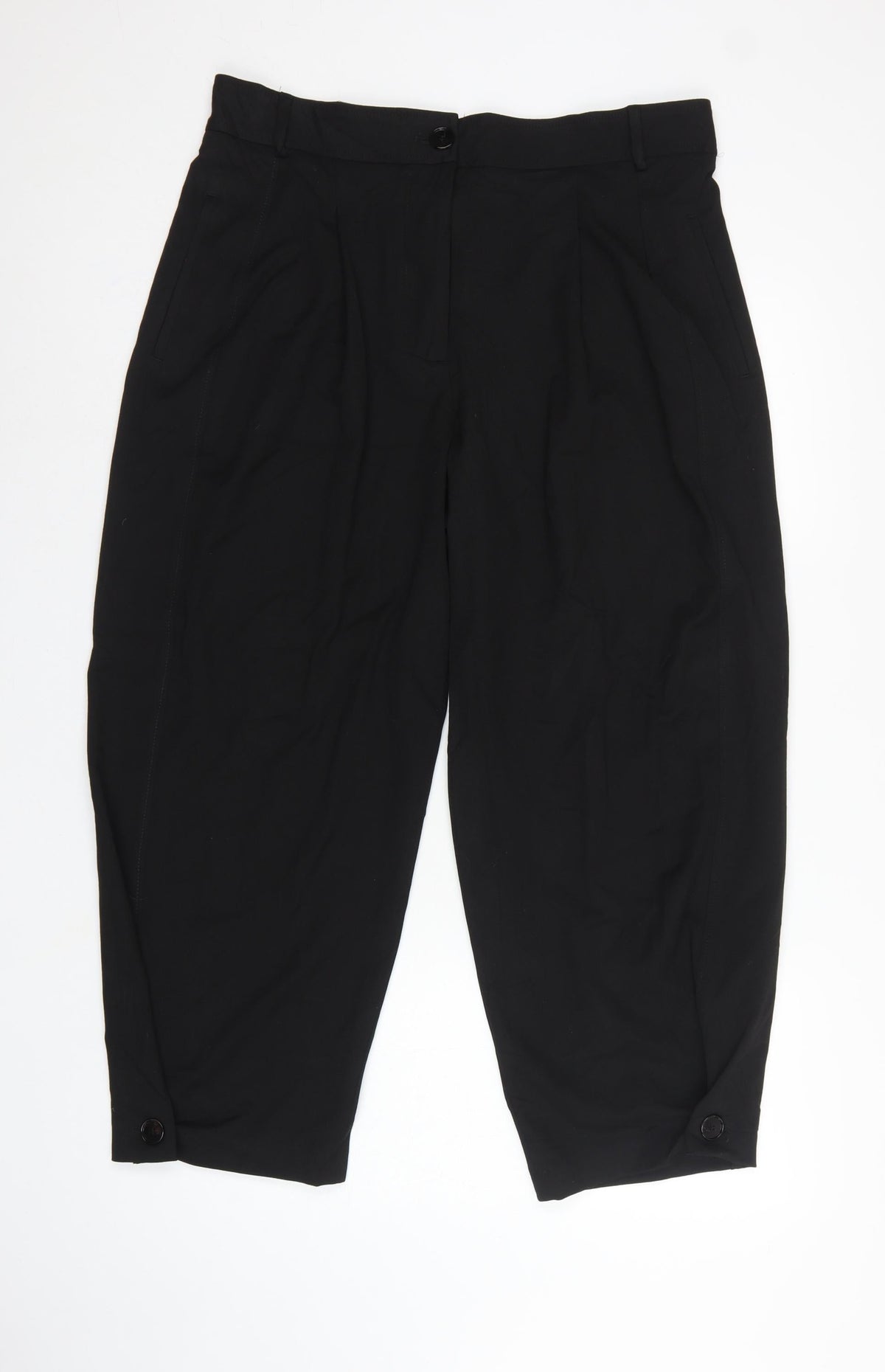 Zara Women Black XL Tapered Cropped Tailored Trousers Ankle Button Pockets