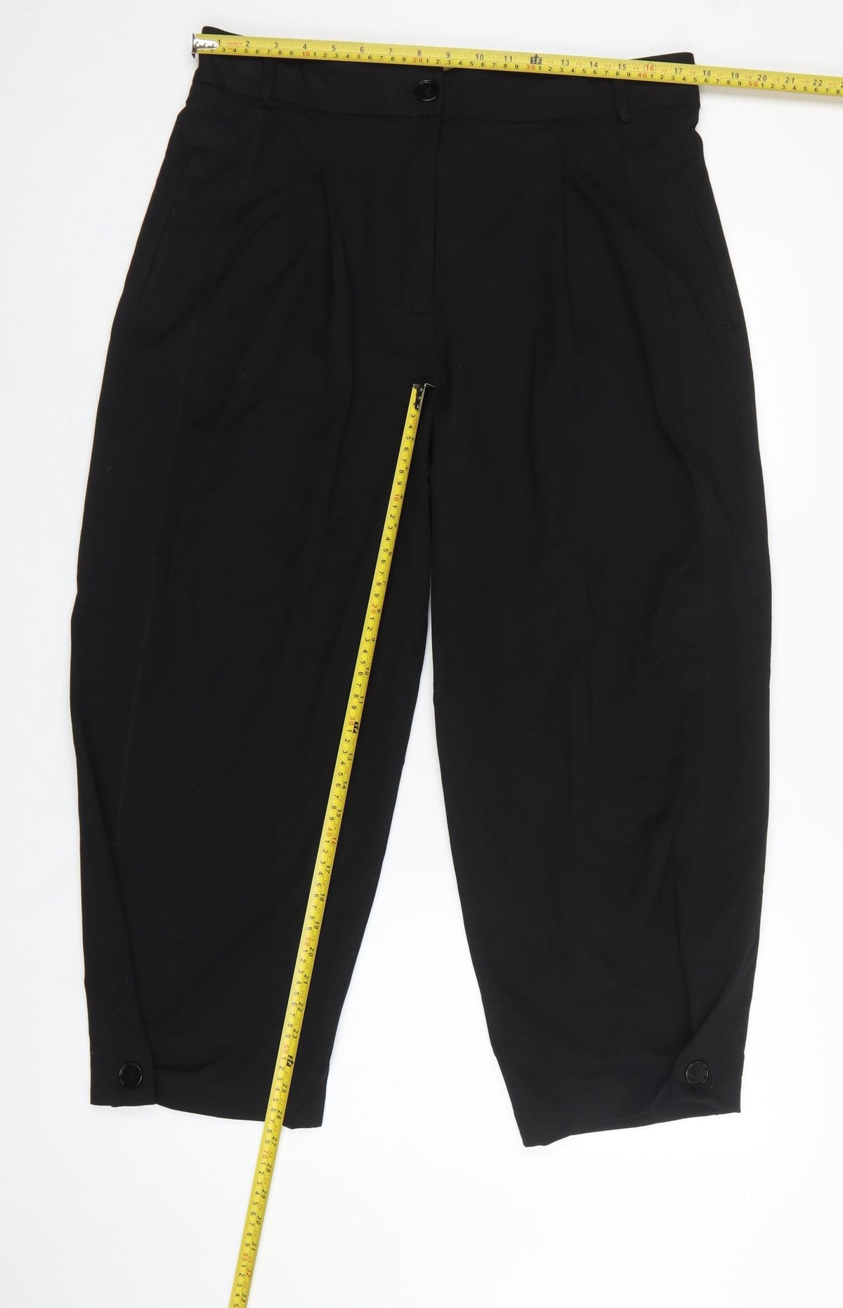 Zara Women Black XL Tapered Cropped Tailored Trousers Ankle Button Pockets