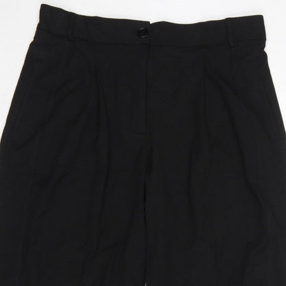 Zara Women Black XL Tapered Cropped Tailored Trousers Ankle Button Pockets