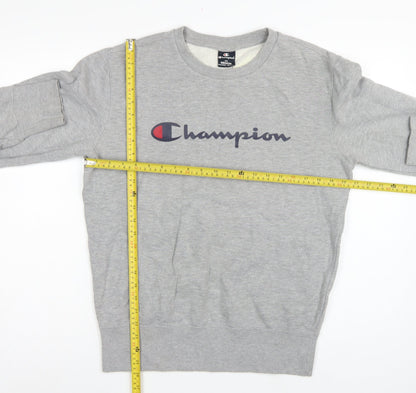 Champion Men's Grey Medium Crew Neck Logo Fleece Sweatshirt