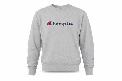 Champion Men's Grey Medium Crew Neck Logo Fleece Sweatshirt