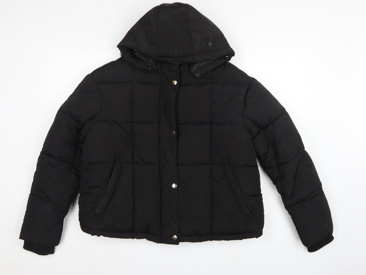 Topshop Women’s Black UK 12 Hooded Quilted Puffer Jacket