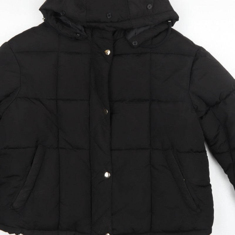 Topshop Women’s Black UK 12 Hooded Quilted Puffer Jacket