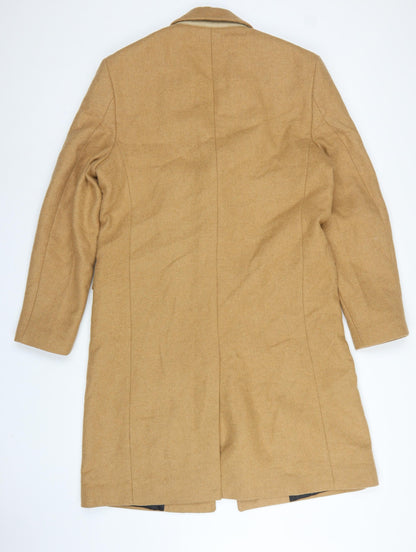 Zara Women Brown Wool Blend Long Overcoat Size M Classic Button Coat