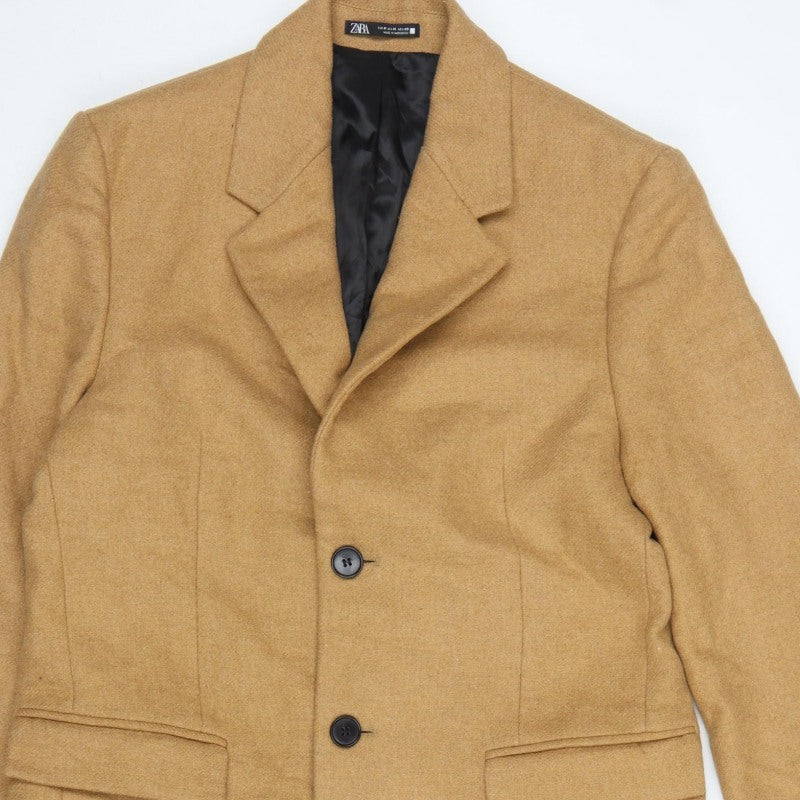 Zara Women Brown Wool Blend Long Overcoat Size M Classic Button Coat