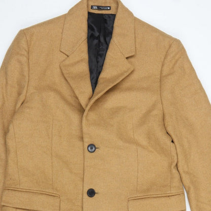Zara Women Brown Wool Blend Long Overcoat Size M Classic Button Coat