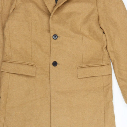Zara Women Brown Wool Blend Long Overcoat Size M Classic Button Coat